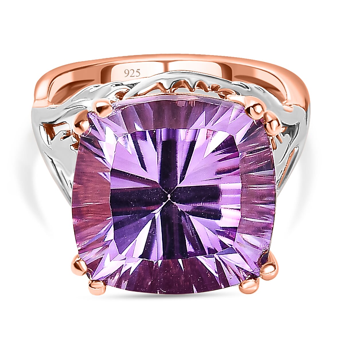 Concave Ultimate Rose De France Amethyst Solitaire Ring in 18K Rose Gold Vermeil and Platinum Plated Sterling Silver 11.80 Ct. 7606829 0