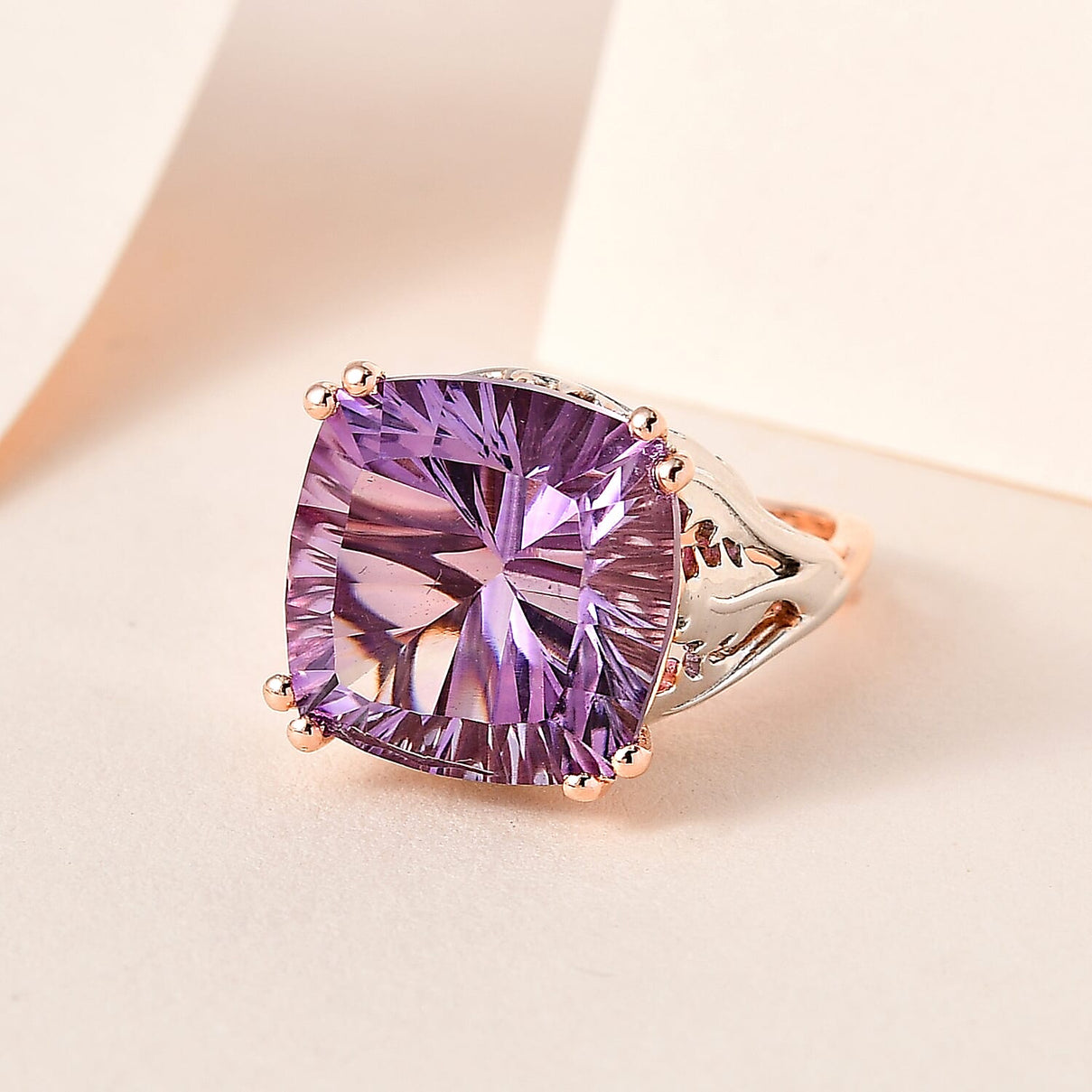 Concave Ultimate Rose De France Amethyst Solitaire Ring in 18K Rose Gold Vermeil and Platinum Plated Sterling Silver 11.80 Ct. 7606829 1
