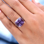 Concave Ultimate Rose De France Amethyst Solitaire Ring in 18K Rose Gold Vermeil and Platinum Plated Sterling Silver 11.80 Ct.