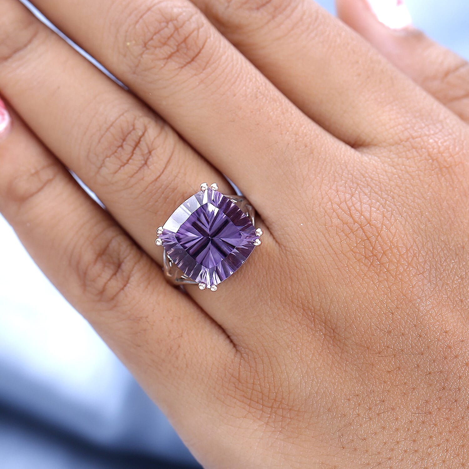 Concave Ultimate Rose De France Amethyst Solitaire Ring in 18K Rose Gold Vermeil and Platinum Plated Sterling Silver 11.80 Ct. 7606829 2