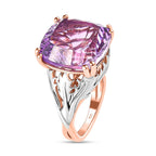 Concave Ultimate Rose De France Amethyst Solitaire Ring in 18K Rose Gold Vermeil and Platinum Plated Sterling Silver 11.80 Ct.