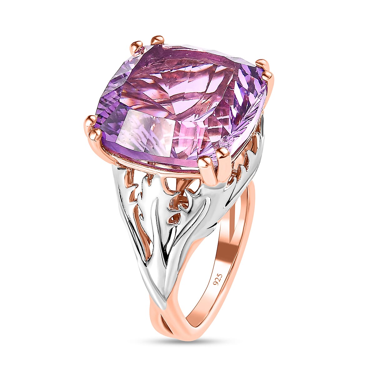 Concave Ultimate Rose De France Amethyst Solitaire Ring in 18K Rose Gold Vermeil and Platinum Plated Sterling Silver 11.80 Ct. 7606829 3