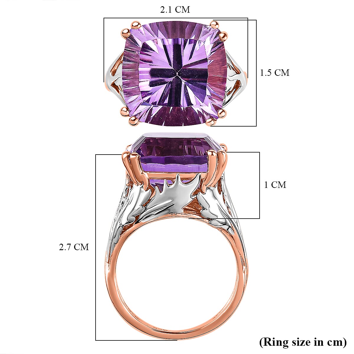 Concave Ultimate Rose De France Amethyst Solitaire Ring in 18K Rose Gold Vermeil and Platinum Plated Sterling Silver 11.80 Ct. 7606829 5