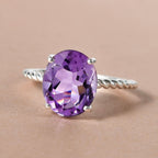 Rose De France Amethyst Solitaire Ring in Sterling Silver 3.23 Ct.