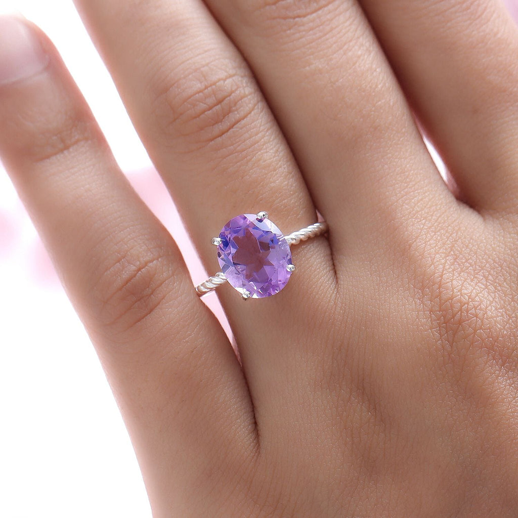 Rose De France Amethyst Solitaire Ring in Sterling Silver 3.23 Ct.