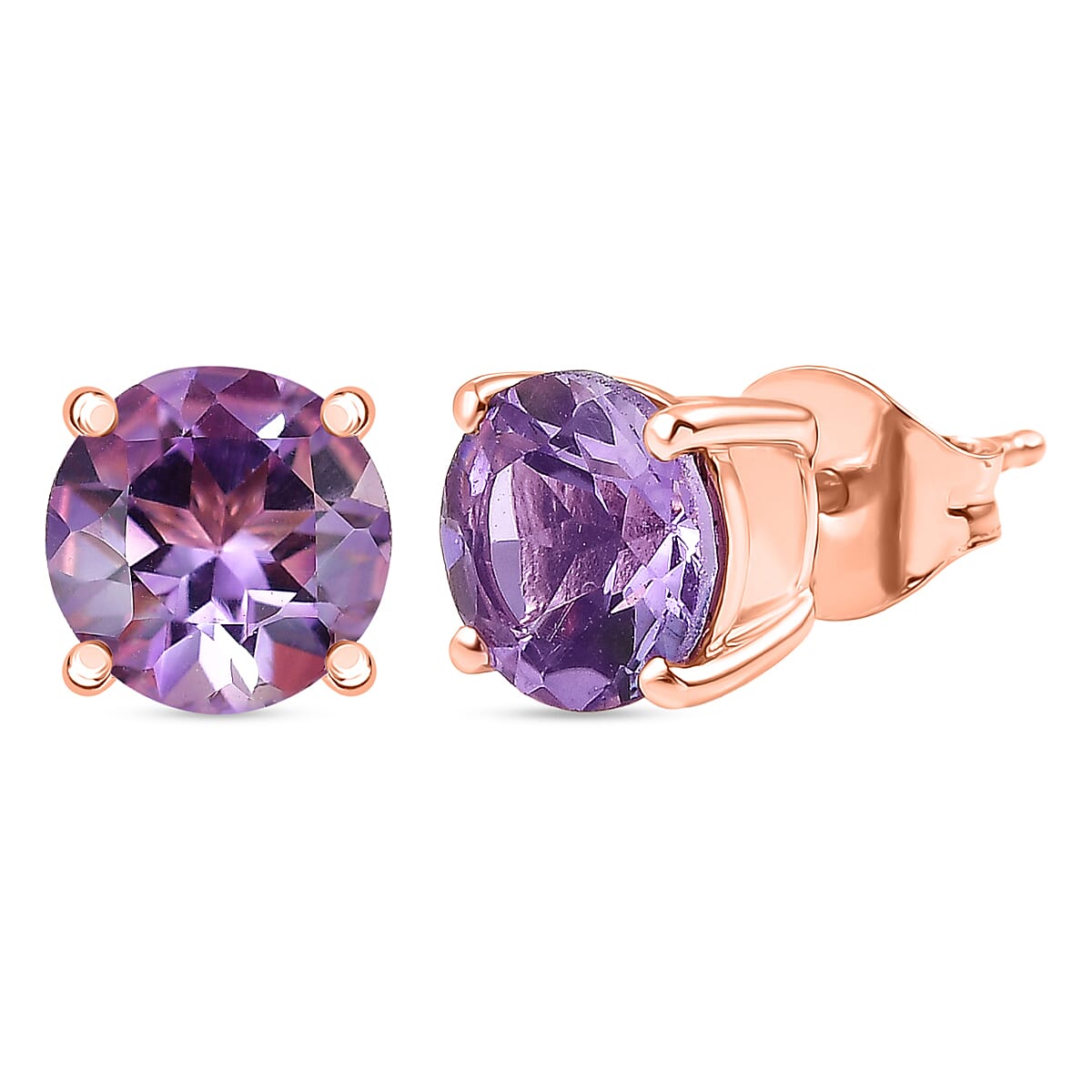 AAA Rose De France Amethyst Solitaire Stud Push Post Earring in Rose Gold Plated Sterling Silver 2.35 Ct. 8429499 0