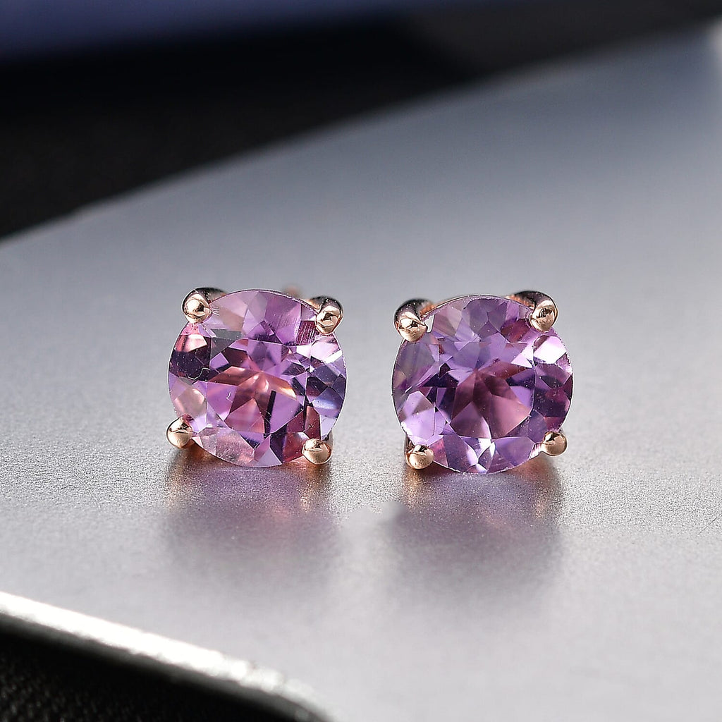 AAA Rose De France Amethyst Solitaire Stud Push Post Earring in Rose Gold Plated Sterling Silver 2.35 Ct.