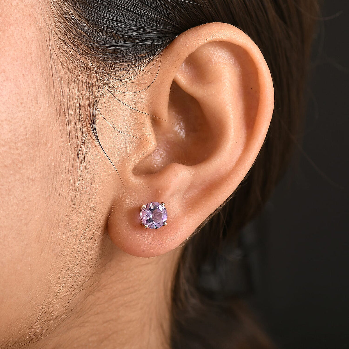 AAA Rose De France Amethyst Solitaire Stud Push Post Earring in Rose Gold Plated Sterling Silver 2.35 Ct. 8429499 3