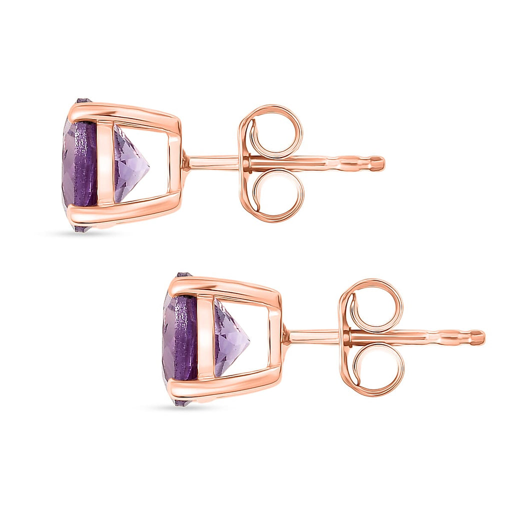 AAA Rose De France Amethyst Solitaire Stud Push Post Earring in Rose Gold Plated Sterling Silver 2.35 Ct.