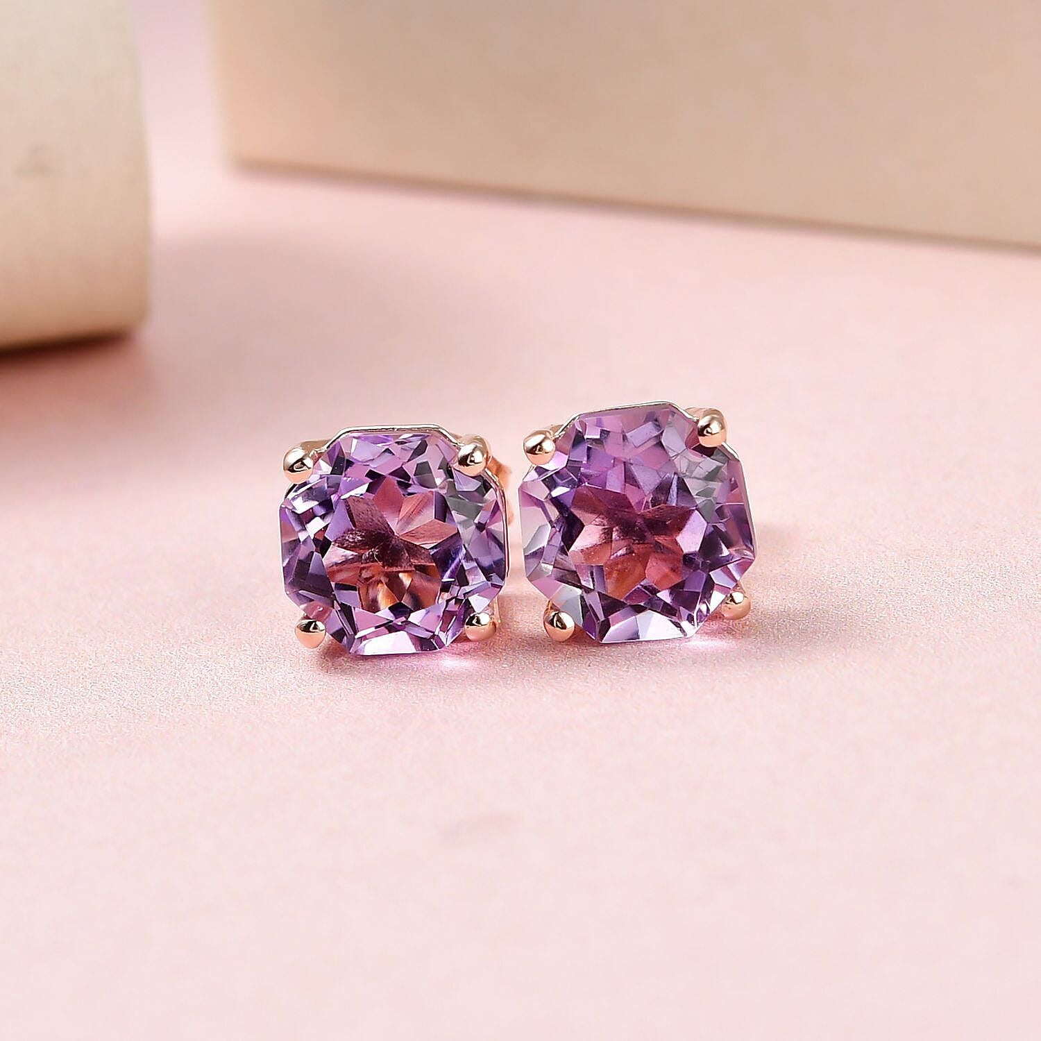 Rose De France Amethyst Earrings in 18K Vermeil Rose Gold Overlay Sterling Silver 4.196 Ct. 7232089 1