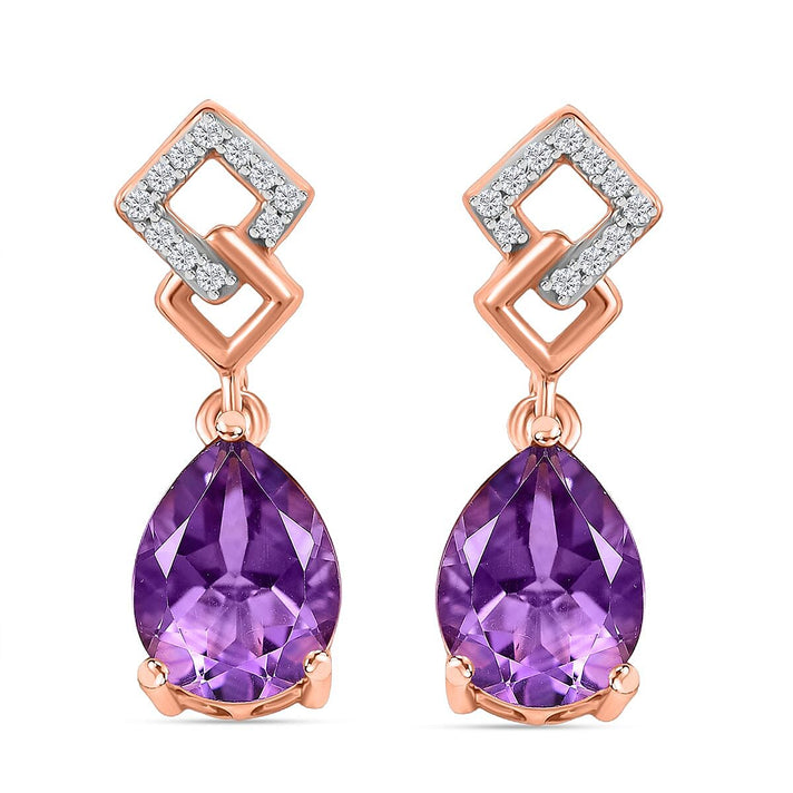 AAA Rose De France Amethyst and White Zircon Dangling Drop Earrings in 18K Vermeil Rose Gold Plated Sterling Silver 8037482 1