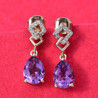 AAA Rose De France Amethyst & White Zircon Dangling Earrings with Push Back in 18K Vermeil Rose Gold Plated Sterling Silver 3.41 Ct.