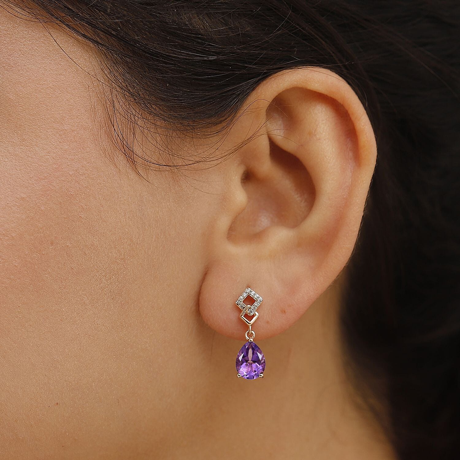 AAA Rose De France Amethyst and White Zircon Dangling Drop Earrings in 18K Vermeil Rose Gold Plated Sterling Silver 8037482 2