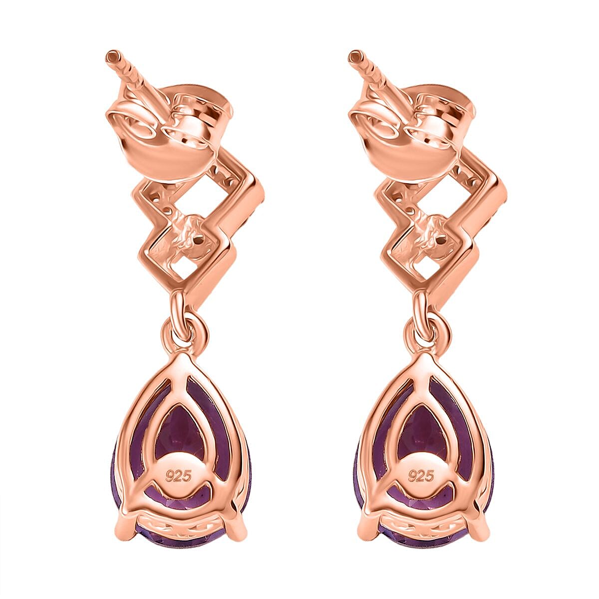 AAA Rose De France Amethyst and White Zircon Dangling Drop Earrings in 18K Vermeil Rose Gold Plated Sterling Silver 8037482 3