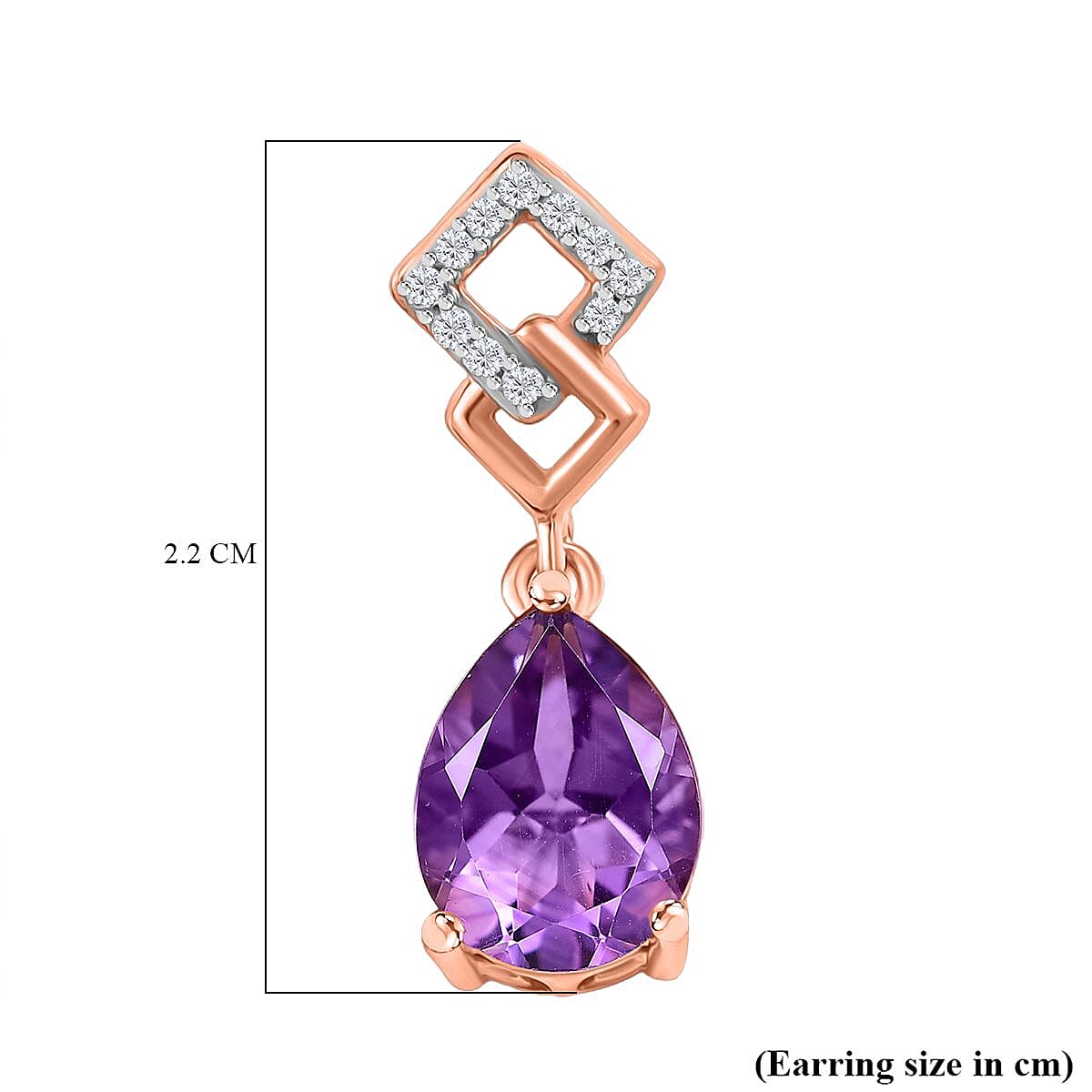 AAA Rose De France Amethyst and White Zircon Dangling Drop Earrings in 18K Vermeil Rose Gold Plated Sterling Silver 8037482 4