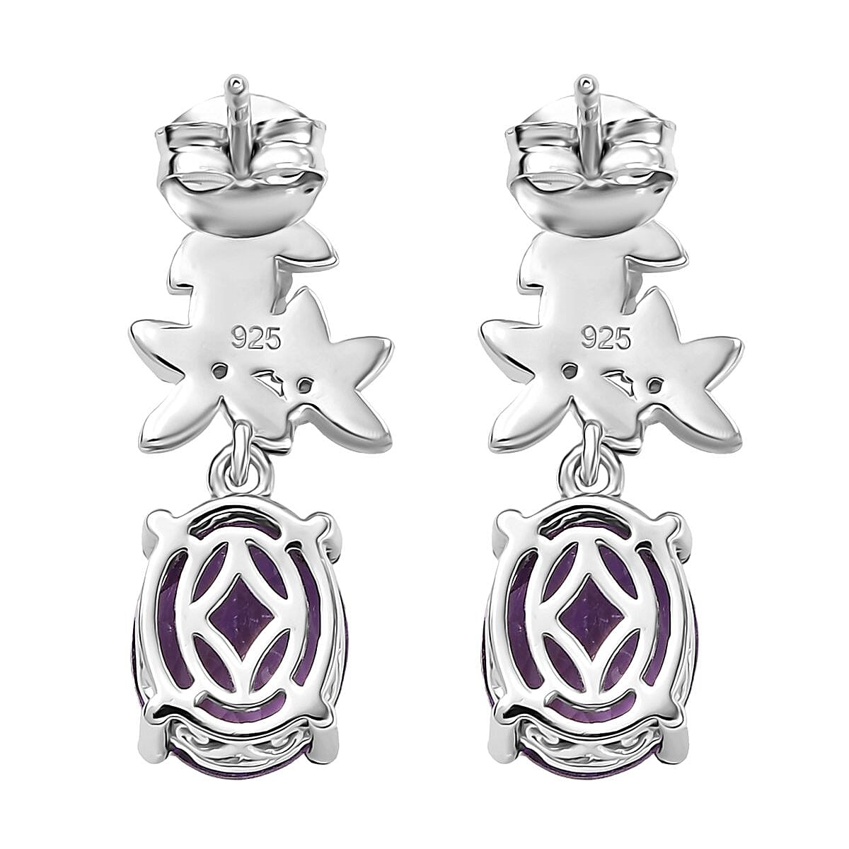 AAA Rose De France Amethyst and White Zircon Floral Dangling Earrings in Rhodium Overlay Sterling Silver 8037473 4
