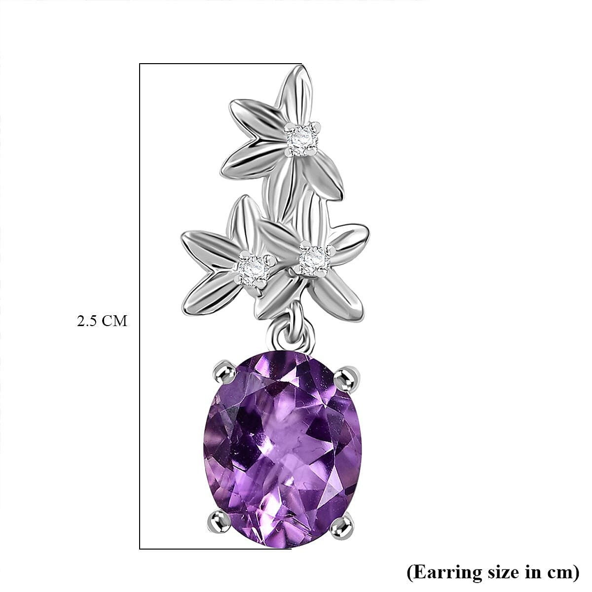 AAA Rose De France Amethyst and White Zircon Floral Dangling Earrings in Rhodium Overlay Sterling Silver 8037473 5