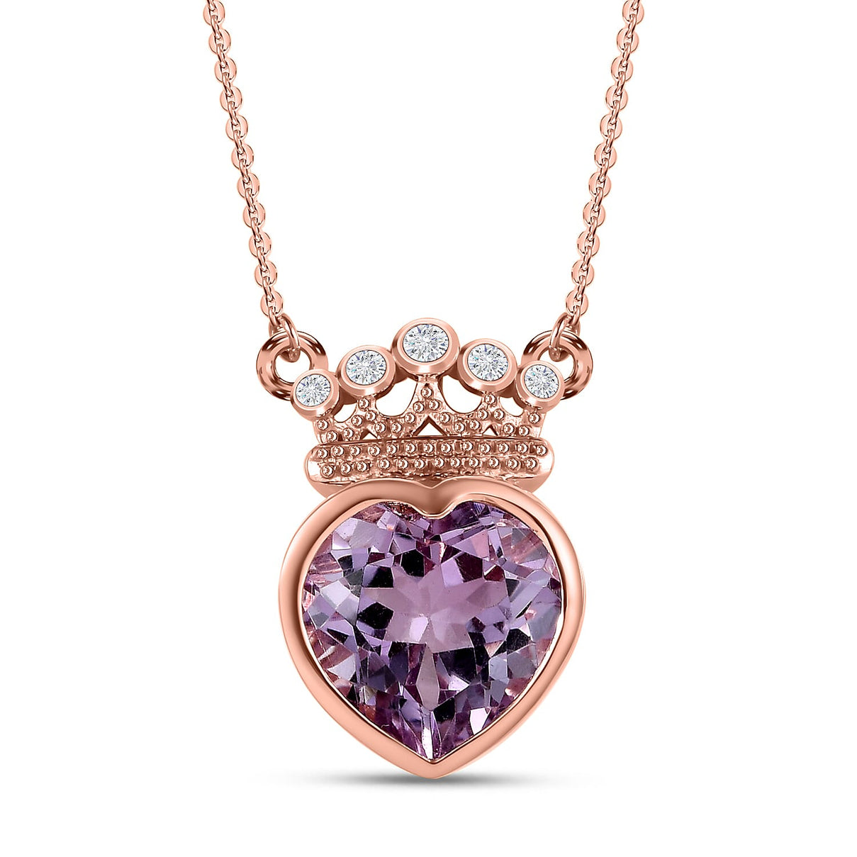 Ultimate Rose De France Amethyst and Natural Zircon Heart Necklace (Size - 20) in 18K Vermeil Rose Gold Plated Sterling Silver 3.21 Ct. 7571641 0