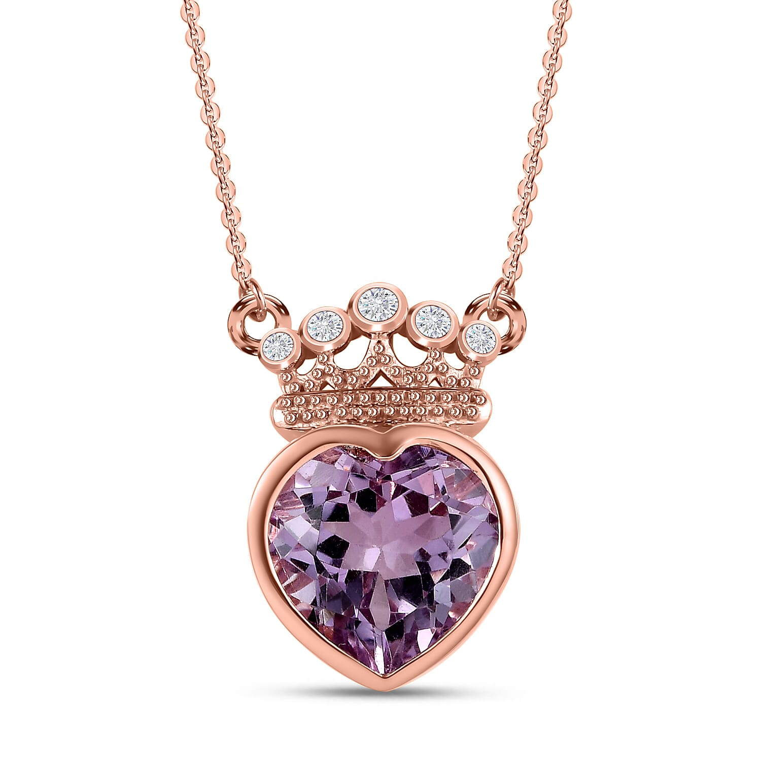 Ultimate Rose De France Amethyst and Natural Zircon Heart Necklace (Size - 20) in 18K Vermeil Rose Gold Plated Sterling Silver 3.21 Ct. 7571641 0