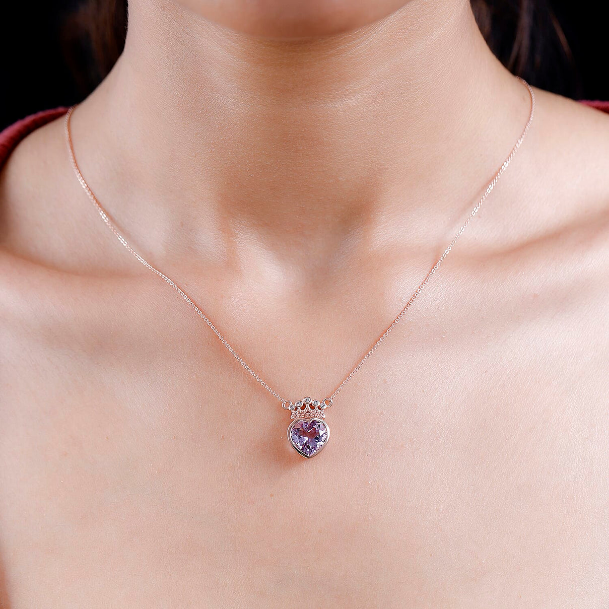Ultimate Rose De France Amethyst and Natural Zircon Heart Necklace (Size - 20) in 18K Vermeil Rose Gold Plated Sterling Silver 3.21 Ct. 7571641 2