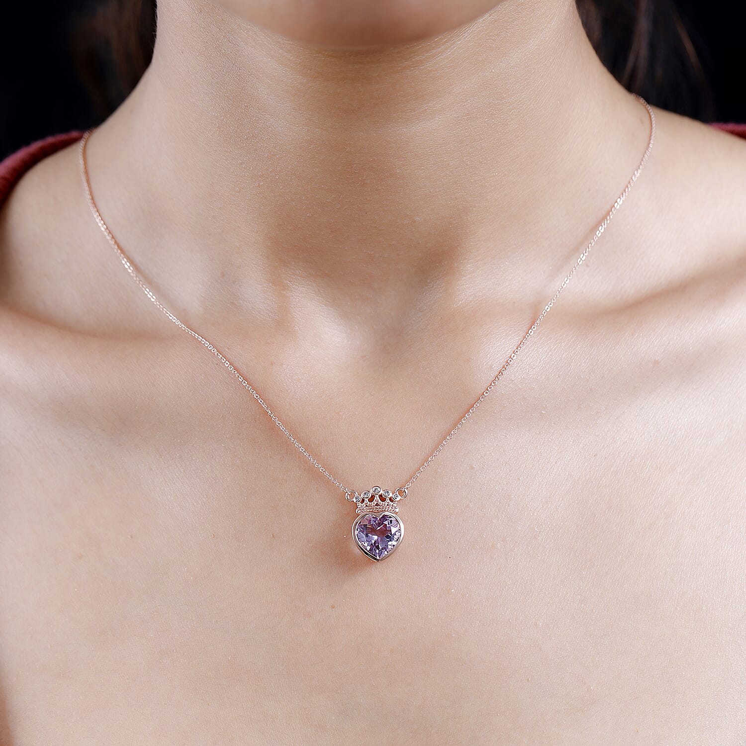 Ultimate Rose De France Amethyst and Natural Zircon Heart Necklace (Size - 20) in 18K Vermeil Rose Gold Plated Sterling Silver 3.21 Ct. 7571641 2
