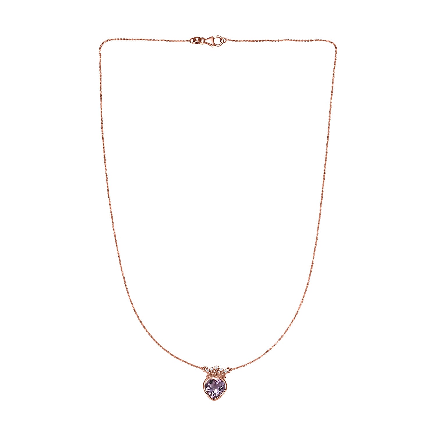 Ultimate Rose De France Amethyst and Natural Zircon Heart Necklace (Size - 20) in 18K Vermeil Rose Gold Plated Sterling Silver 3.21 Ct. 7571641 4