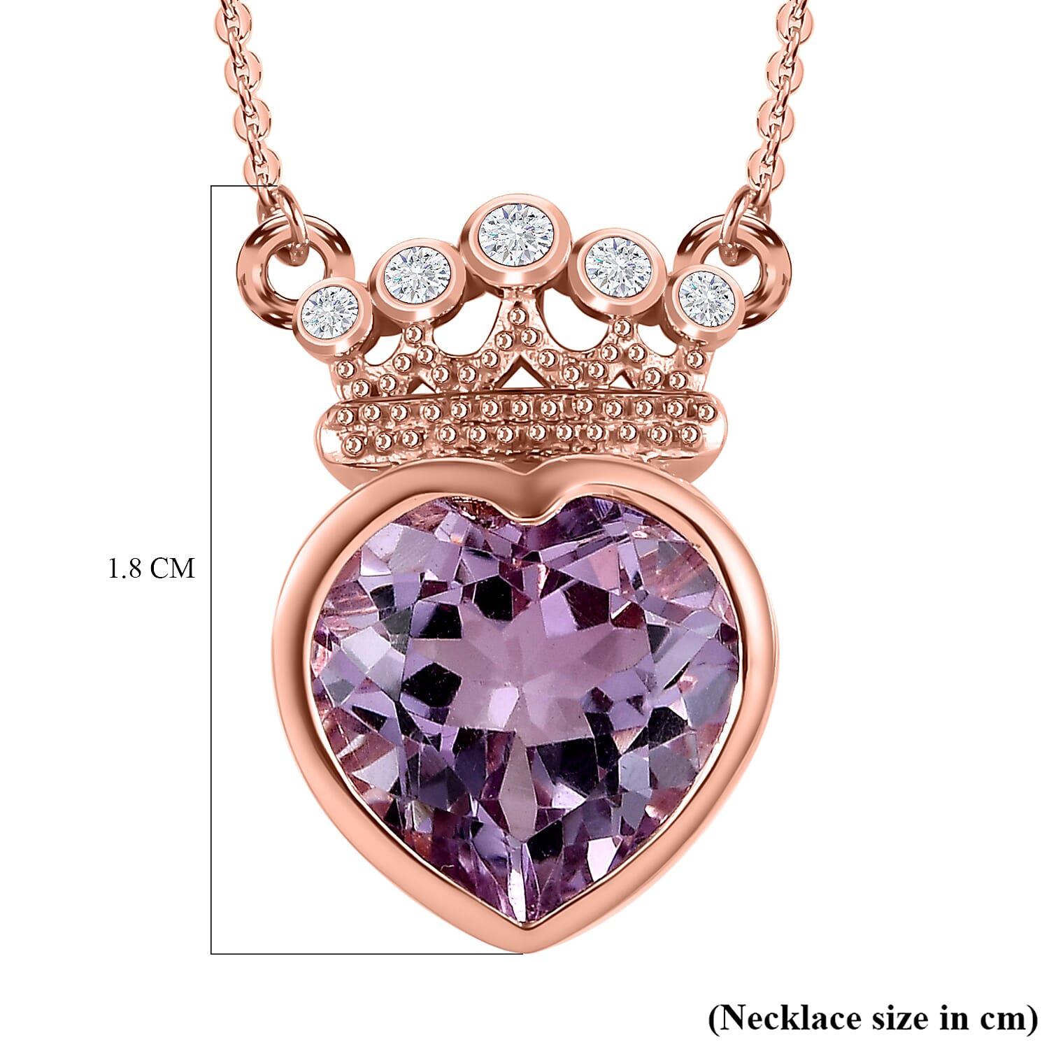 Ultimate Rose De France Amethyst and Natural Zircon Heart Necklace (Size - 20) in 18K Vermeil Rose Gold Plated Sterling Silver 3.21 Ct. 7571641 5