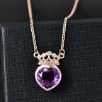 AAA Rose De France Amethyst & White Zircon Necklace (Size - 20) in 18K Vermeil Rose Gold Plated Sterling Silver 3.15 Ct.