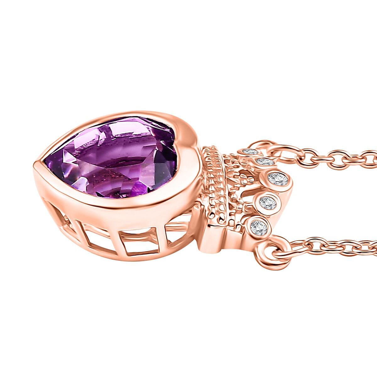 AAA Rose De France Amethyst and White Zircon Crown Necklace (Size - 20) in 18K Vermeil Rose Gold Plated Sterling Silver 8037515 3