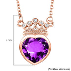 AAA Rose De France Amethyst & White Zircon Necklace (Size - 20) in 18K Vermeil Rose Gold Plated Sterling Silver 3.15 Ct.