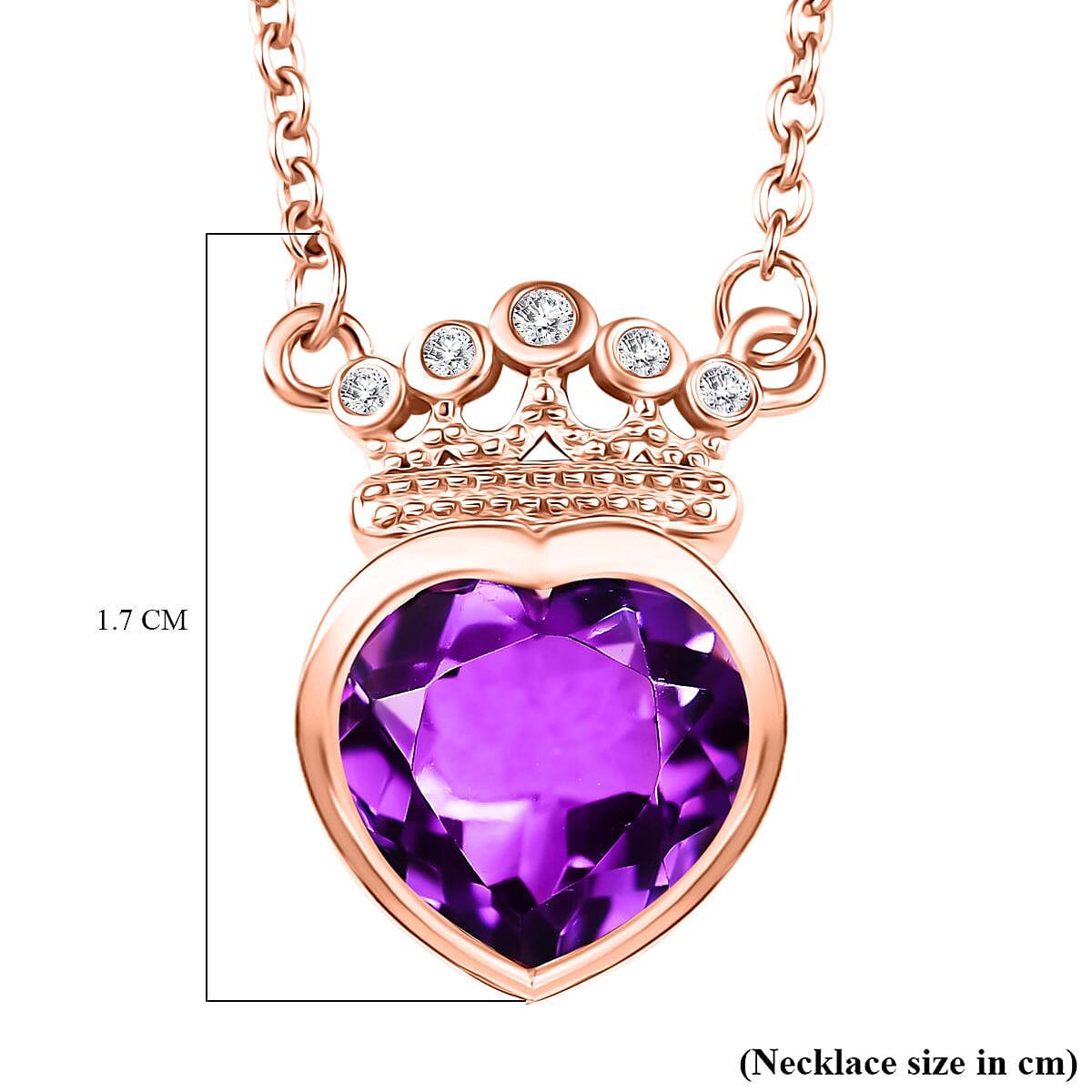 AAA Rose De France Amethyst and White Zircon Crown Necklace (Size - 20) in 18K Vermeil Rose Gold Plated Sterling Silver 8037515 5