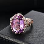 AAA Rose De France Amethyst, White Zircon & Lotus Garnet Solitaire Ring in 18K Vermeil Rose Gold Plated Sterling Silver 9.24 Ct.