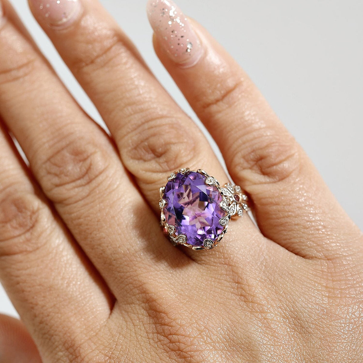 AAA Rose De France Amethyst, White Zircon and Lotus Garnet Floral Ring in 18K Vermeil Rose Gold Plated Sterling Silver 8050330 3