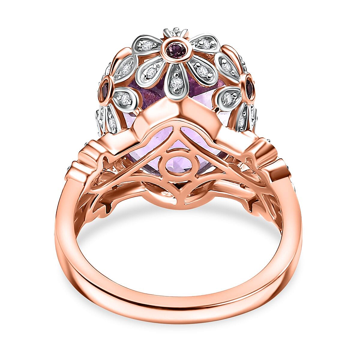 AAA Rose De France Amethyst, White Zircon and Lotus Garnet Floral Ring in 18K Vermeil Rose Gold Plated Sterling Silver 8050330 5