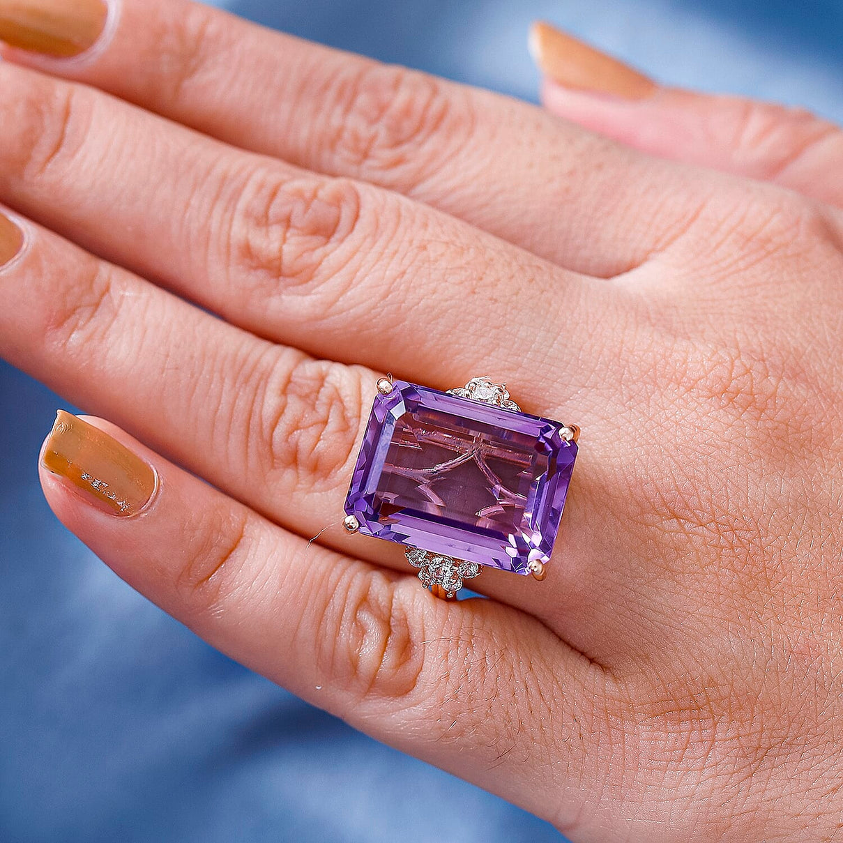 Rose De France Amethyst and Natural Zircon Ring in 18K Rose Gold Vermeil Plated Sterling Silver 24.37 Ct,  Silver Wt.5.72 Gms 7803900 2