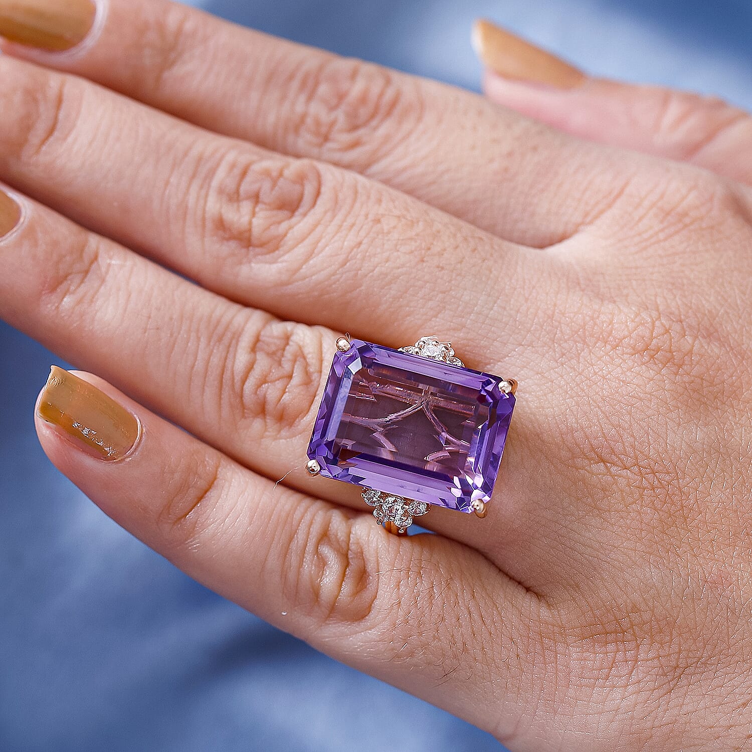 Rose De France Amethyst and Natural Zircon Ring in 18K Rose Gold Vermeil Plated Sterling Silver 24.37 Ct,  Silver Wt.5.72 Gms 7803900 2