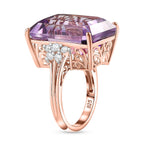Rose De France Amethyst & Natural Zircon Ring in 18K RG Vermeil Plated Sterling Silver 24.37 Ct,  Silver Wt.5.72 Gms