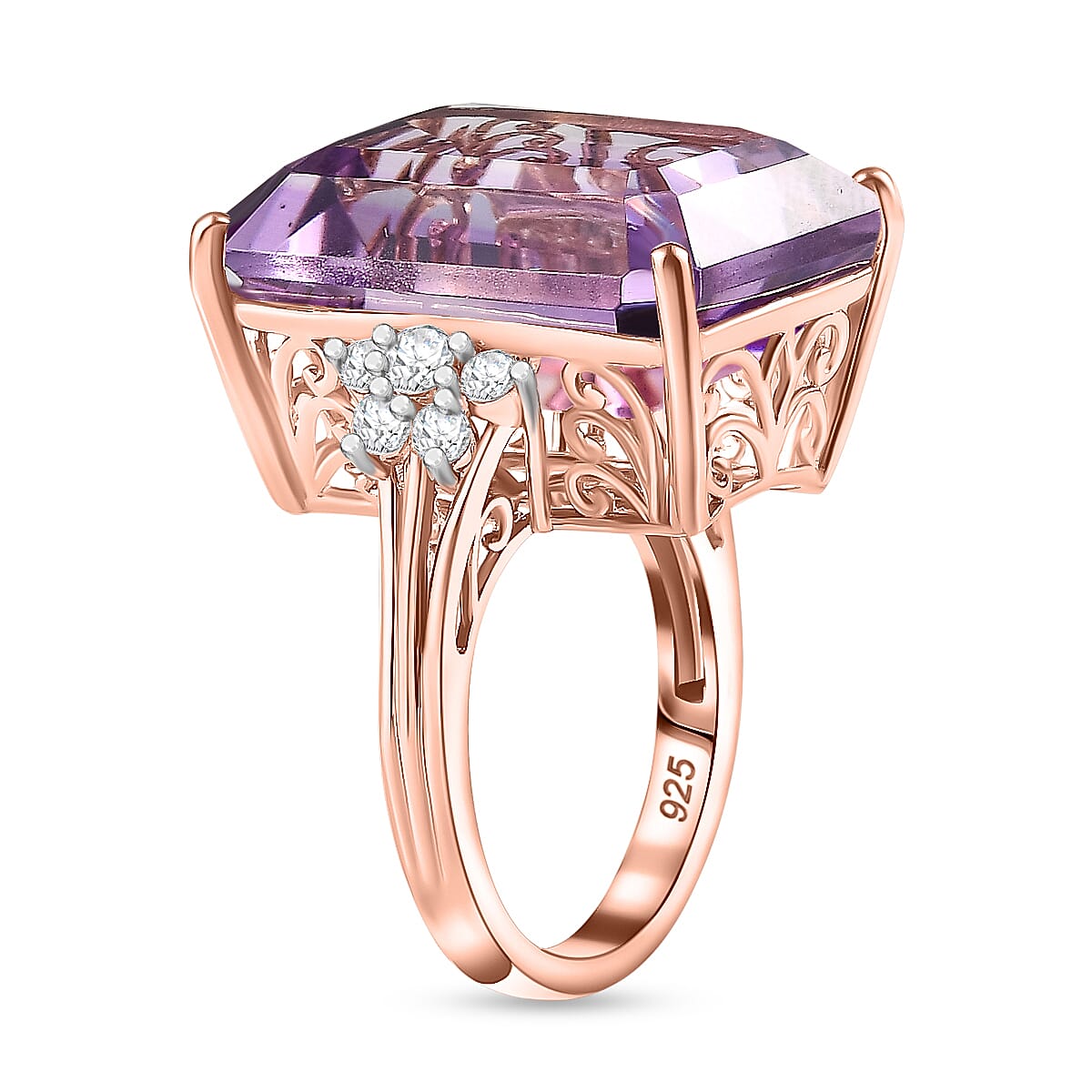 Rose De France Amethyst and Natural Zircon Ring in 18K Rose Gold Vermeil Plated Sterling Silver 24.37 Ct,  Silver Wt.5.72 Gms 7803900 3