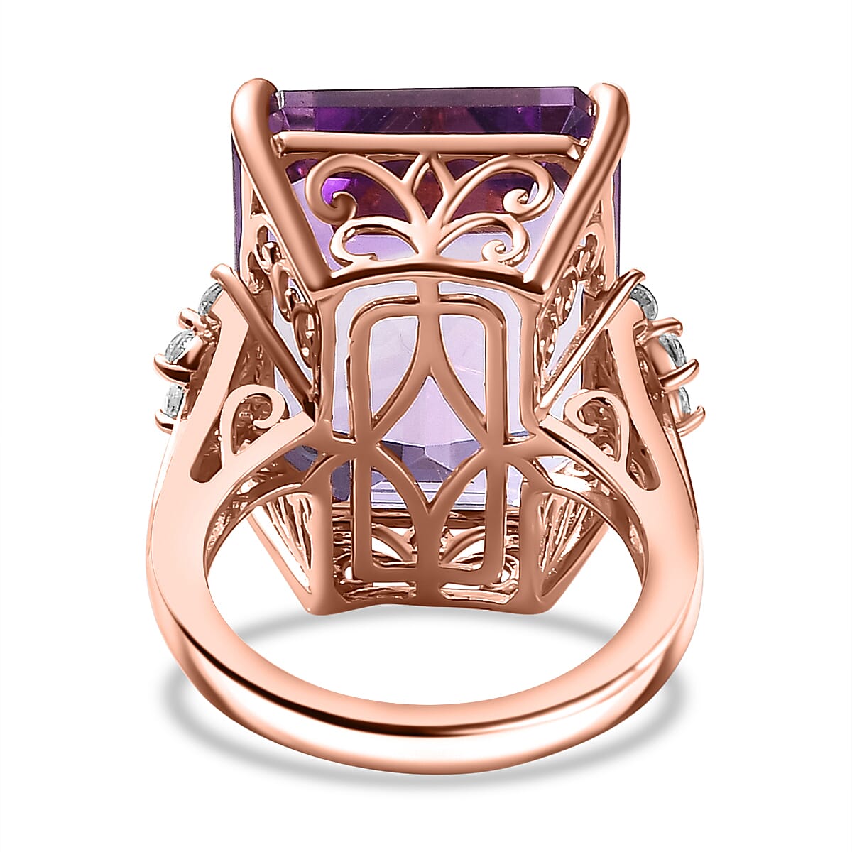 Rose De France Amethyst and Natural Zircon Ring in 18K Rose Gold Vermeil Plated Sterling Silver 24.37 Ct,  Silver Wt.5.72 Gms 7803900 4