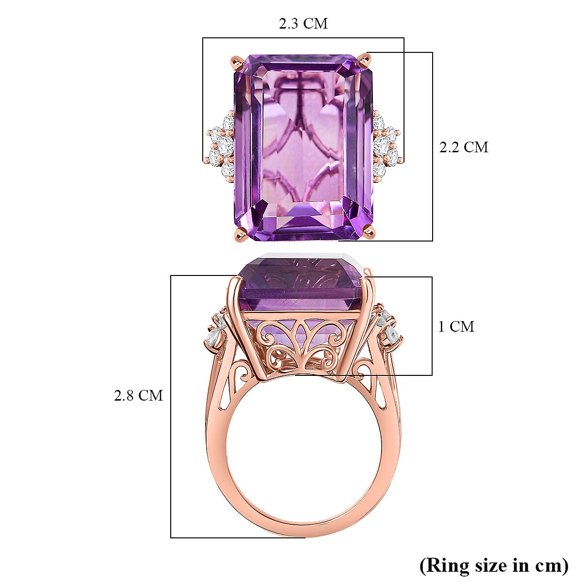 Rose De France Amethyst and Natural Zircon Ring in 18K Rose Gold Vermeil Plated Sterling Silver 24.37 Ct,  Silver Wt.5.72 Gms 7803900 5