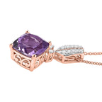 D'Joy AAA Rose De France Amethyst & White Zircon Pendant with Chain (Size 20) in Rose Gold Plated Sterling Silver 3.31 Ct.