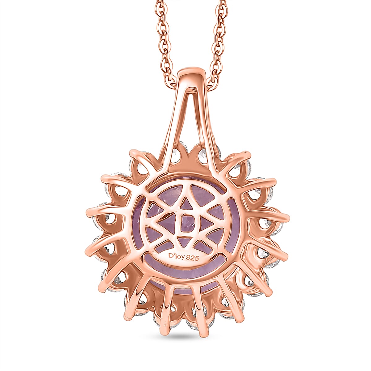 D'Joy AAA Rose De France Amethyst &amp; White Zircon Halo Pendant with Chain (Size 20) in Rose Gold Plated Sterling Silver 7.33 Ct. 4451663 5