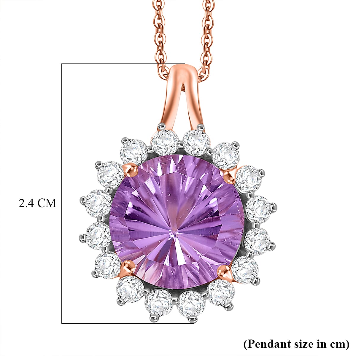 D'Joy AAA Rose De France Amethyst &amp; White Zircon Halo Pendant with Chain (Size 20) in Rose Gold Plated Sterling Silver 7.33 Ct. 4451663 6