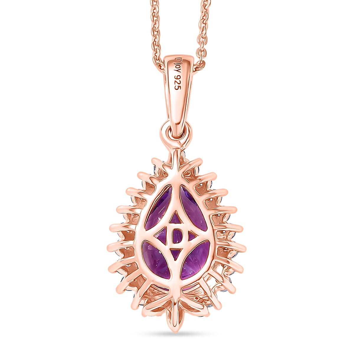 D'Joy AAA Rose De France Amethyst, White Zircon Pear Cut Halo Pendant with Chain (Size 20) in Rose Gold Plated Sterling Silver 3.00 Ct. 4450912 5