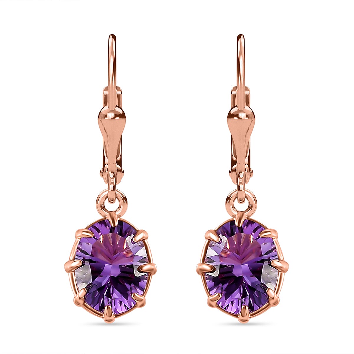 Rose De France Amethyst (Concave Cut) Lever Back Earrings in 18K Vermeil Rose Gold Overlay Sterling Silver 3.48 Ct. 7167603 0