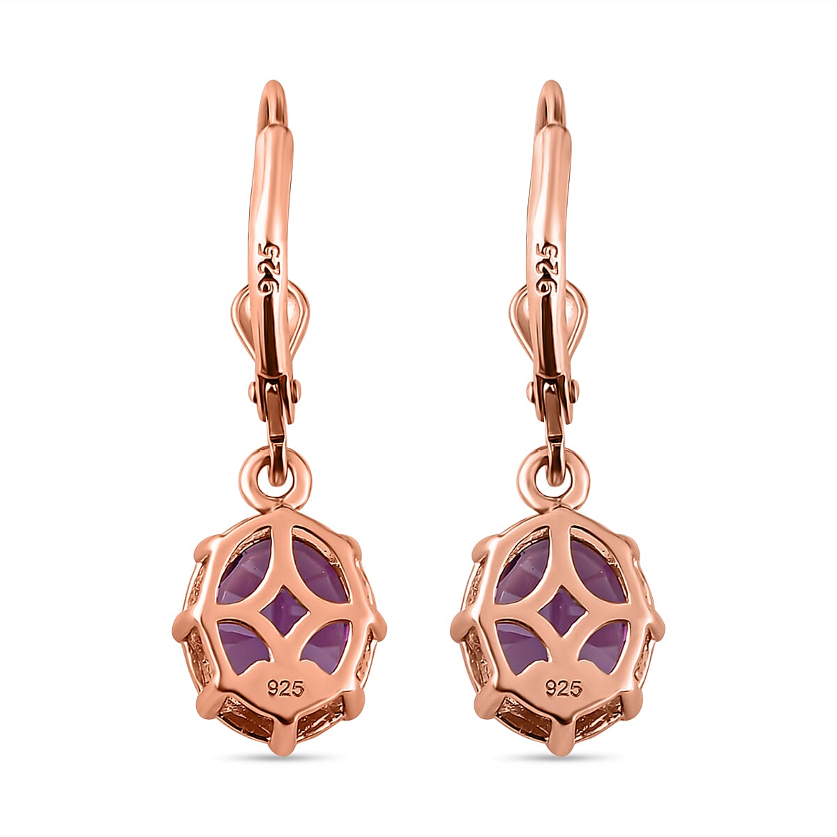 Rose De France Amethyst (Concave Cut) Lever Back Earrings in 18K Vermeil Rose Gold Overlay Sterling Silver 3.48 Ct. 7167603 5