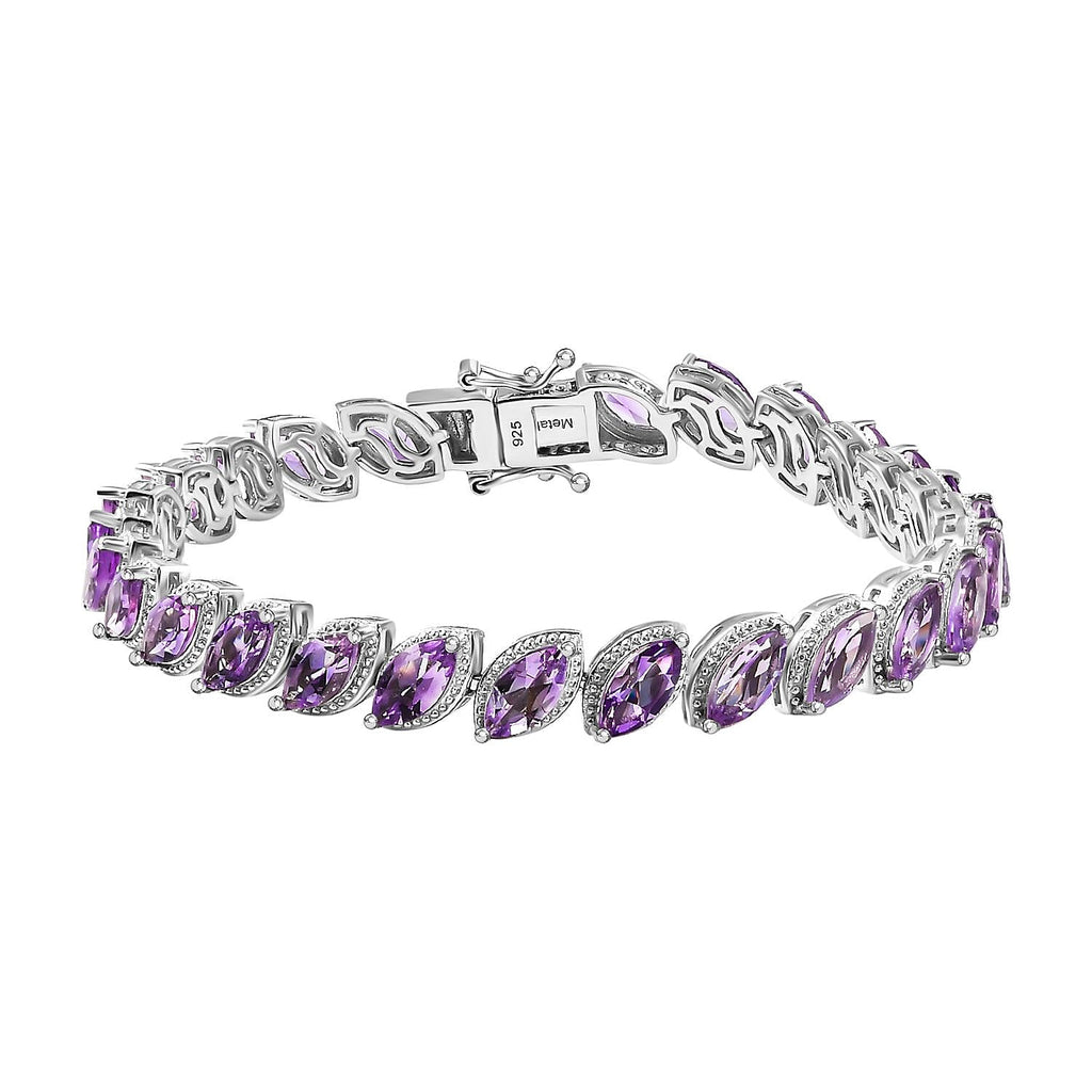 Moroccan Amethyst Cluster Bracelet (Size - 7.5) in Rhodium Overlay Sterling Silver 12.92 Ct, Silver Wt. 16.87 Gms.