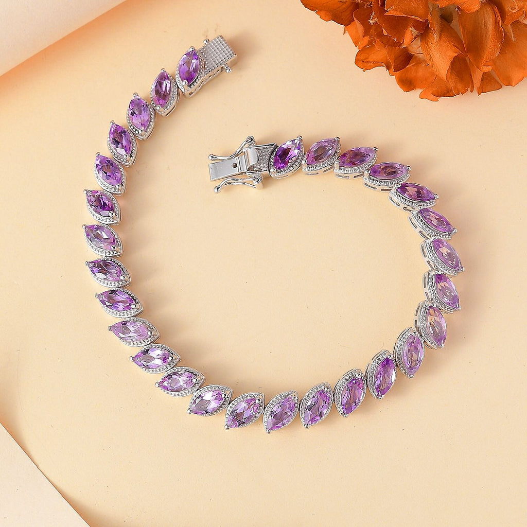 Moroccan Amethyst Cluster Bracelet (Size - 7.5) in Rhodium Overlay Sterling Silver 12.92 Ct, Silver Wt. 16.87 Gms.