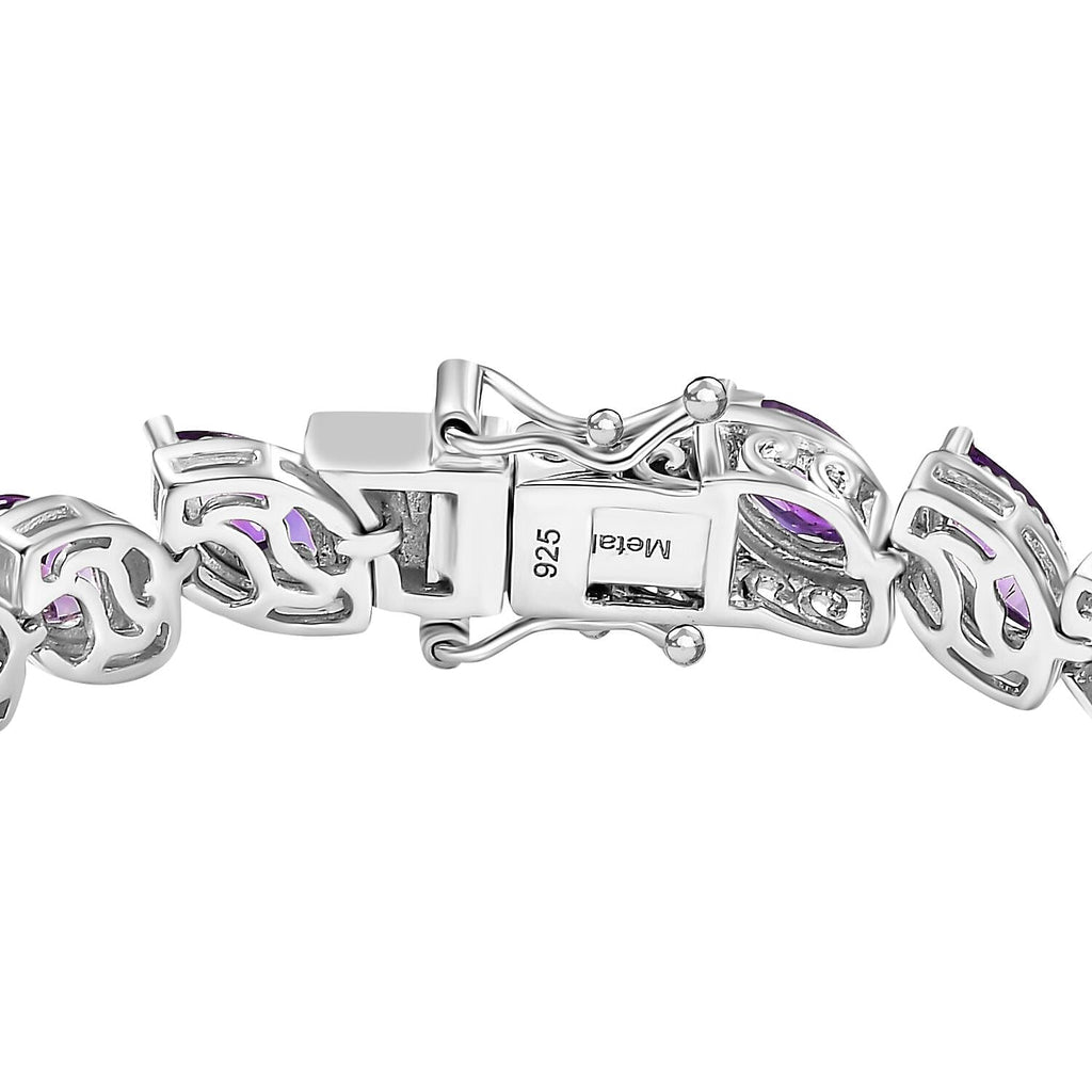 Moroccan Amethyst Cluster Bracelet (Size - 7.5) in Rhodium Overlay Sterling Silver 12.92 Ct, Silver Wt. 16.87 Gms.