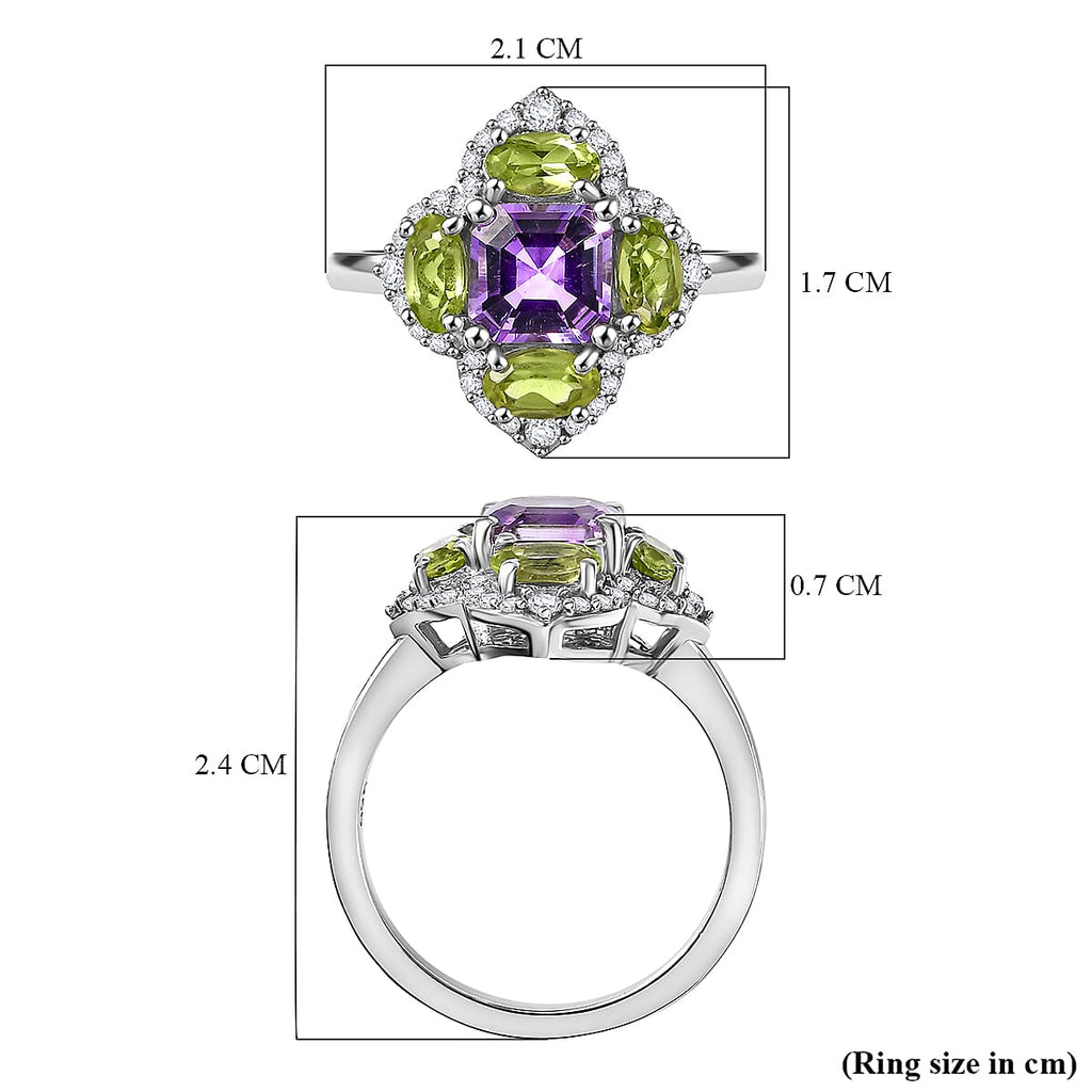 Corpse Flower Inspired Natural Rose De Morocco Amethyst with Multi Gemstone Cluster Ring in Rhodium Overlay Sterling Silver 2.74 Ct.
